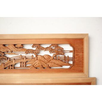 楼閣山水 木彫欄間 2枚1組　R0160 