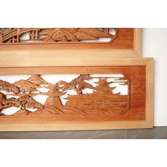 楼閣山水 木彫欄間 2枚1組　R0160 