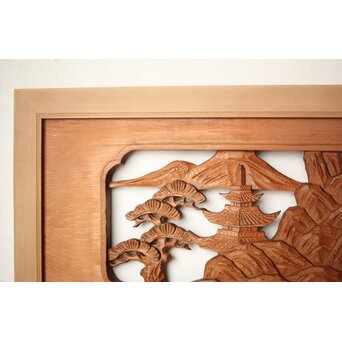 楼閣山水 木彫欄間 2枚1組　R0160 