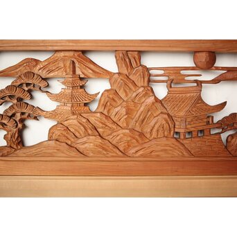 楼閣山水 木彫欄間 2枚1組　R0160 