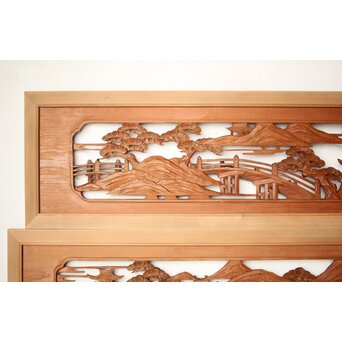 楼閣山水 木彫欄間 2枚1組　R0160 