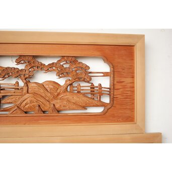 楼閣山水 木彫欄間 2枚1組　R0160 