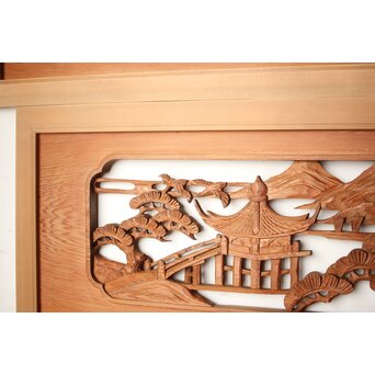 楼閣山水 木彫欄間 2枚1組　R0160 