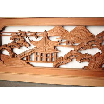 楼閣山水 木彫欄間 2枚1組　R0160 