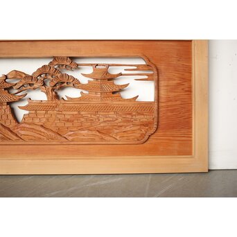 楼閣山水 木彫欄間 2枚1組　R0160 