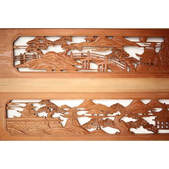 楼閣山水 木彫欄間 2枚1組　R0160 