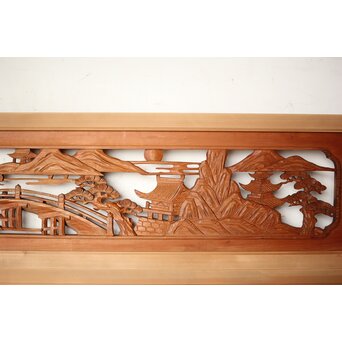 楼閣山水 木彫欄間 2枚1組　R0160 