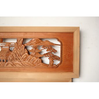 楼閣山水 木彫欄間 2枚1組　R0160 