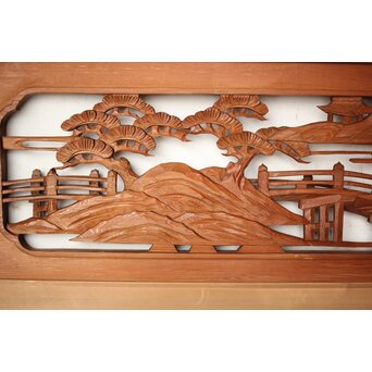 楼閣山水 木彫欄間 2枚1組　R0160 