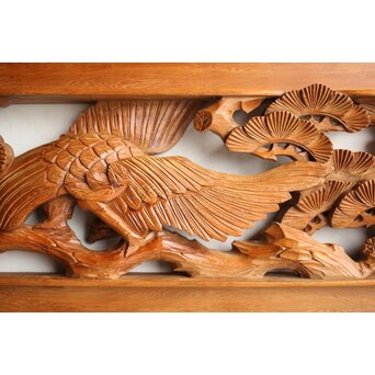 深彫 鷹松木彫欄間 2枚1組　R0161 