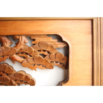 深彫 鷹松木彫欄間 2枚1組　R0161 