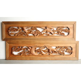 深彫 鷹松木彫欄間 2枚1組　R0161 