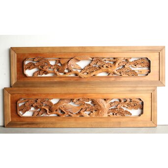 深彫 鷹松木彫欄間 2枚1組　R0161