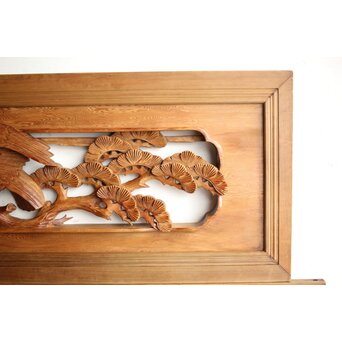 深彫 鷹松木彫欄間 2枚1組　R0161 