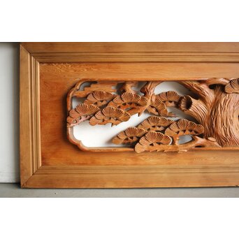 深彫 鷹松木彫欄間 2枚1組　R0161 