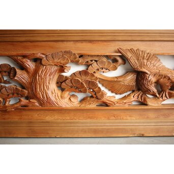 深彫 鷹松木彫欄間 2枚1組　R0161 