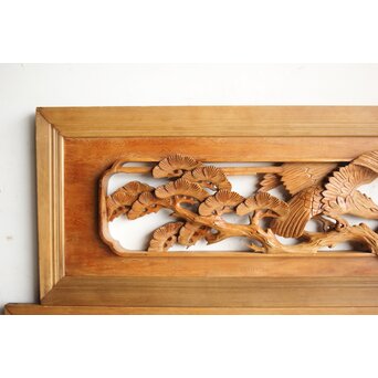 深彫 鷹松木彫欄間 2枚1組　R0161 