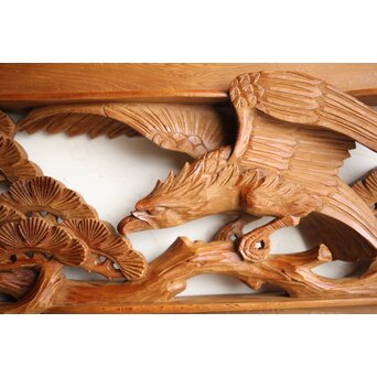 深彫 鷹松木彫欄間 2枚1組　R0161 