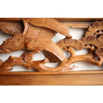 深彫 鷹松木彫欄間 2枚1組　R0161 