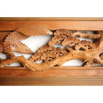 深彫 鷹松木彫欄間 2枚1組　R0161 