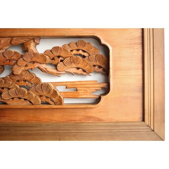 深彫 鷹松木彫欄間 2枚1組　R0161 