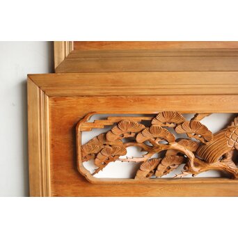 深彫 鷹松木彫欄間 2枚1組　R0161 