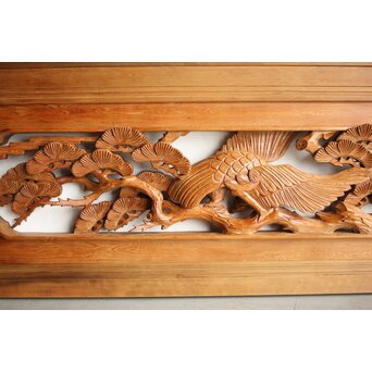 深彫 鷹松木彫欄間 2枚1組　R0161 