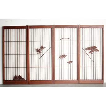 ガラス入 松竹梅と山景の書院 4枚1組　R0164