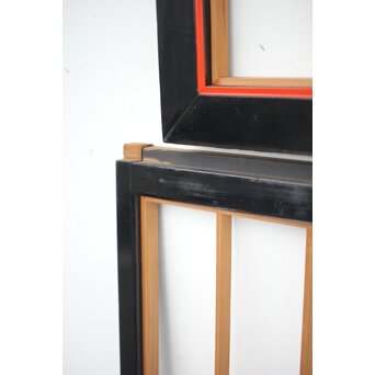 黒枠 曲雲銘 流水に鯉 木彫書院欄間 5枚1組　R0169 