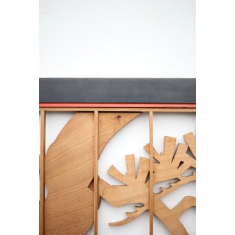 黒枠 曲雲銘 流水に鯉 木彫書院欄間 5枚1組　R0169 