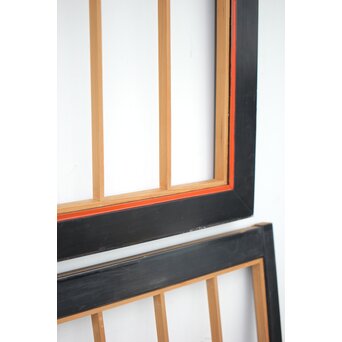 黒枠 曲雲銘 流水に鯉 木彫書院欄間 5枚1組　R0169 