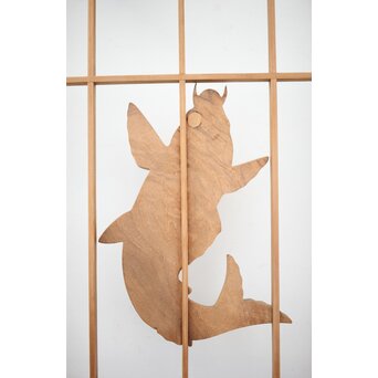 黒枠 曲雲銘 流水に鯉 木彫書院欄間 5枚1組　R0169 