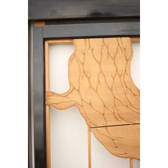 黒枠 曲雲銘 流水に鯉 木彫書院欄間 5枚1組　R0169 