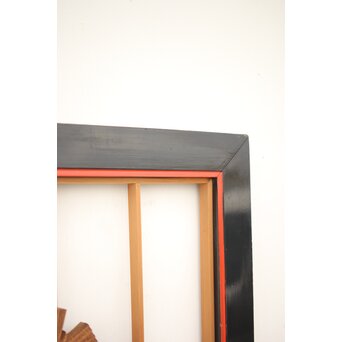 黒枠 曲雲銘 流水に鯉 木彫書院欄間 5枚1組　R0169 