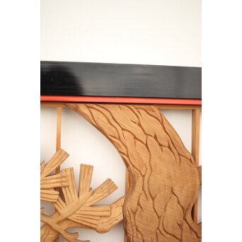 黒枠 曲雲銘 流水に鯉 木彫書院欄間 5枚1組　R0169 