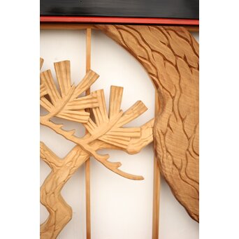 黒枠 曲雲銘 流水に鯉 木彫書院欄間 5枚1組　R0169 