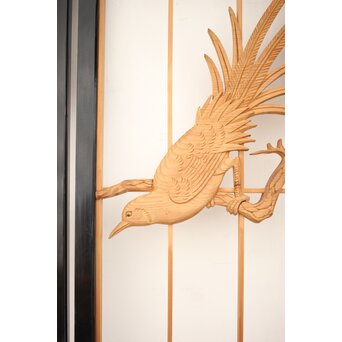 黒枠 曲雲銘 流水に鯉 木彫書院欄間 5枚1組　R0169 