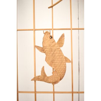 黒枠 曲雲銘 流水に鯉 木彫書院欄間 5枚1組　R0169 