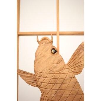 黒枠 曲雲銘 流水に鯉 木彫書院欄間 5枚1組　R0169 