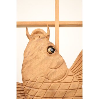 黒枠 曲雲銘 流水に鯉 木彫書院欄間 5枚1組　R0169 