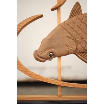 黒枠 曲雲銘 流水に鯉 木彫書院欄間 5枚1組　R0169 