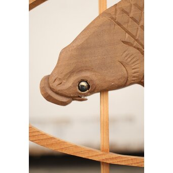 黒枠 曲雲銘 流水に鯉 木彫書院欄間 5枚1組　R0169 