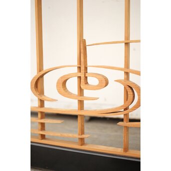 黒枠 曲雲銘 流水に鯉 木彫書院欄間 5枚1組　R0169 