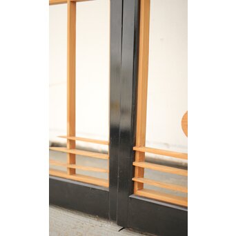 黒枠 曲雲銘 流水に鯉 木彫書院欄間 5枚1組　R0169 