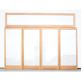 乳白色アクリルとクリアガラス 白木書院欄間 5枚1組　R0170 