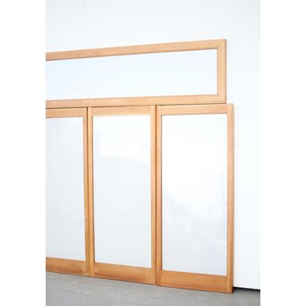 乳白色アクリルとクリアガラス 白木書院欄間 5枚1組　R0170 