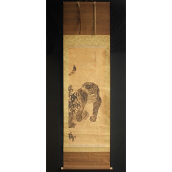 倣 岸駒 岸派の祖 水墨虎図 紙本掛軸　Z285