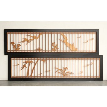 四君子 黒枠欄間 2枚1組　R0172 