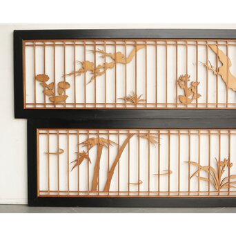 四君子 黒枠欄間 2枚1組　R0172 