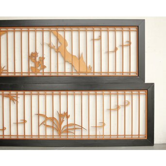 四君子 黒枠欄間 2枚1組　R0172 